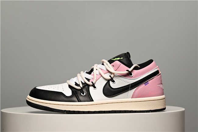 Women's Running Weapon Air Jordan 1 Low Black/White/Pink Shoes 0384